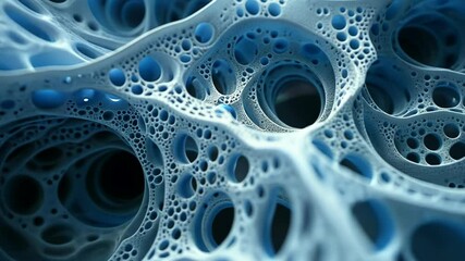 Poster - Intricate blue biomorphic structures evolving in overlapping organic patterns