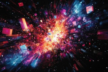 Poster - Colorful Cosmic Explosion with Vivid Light and Abstract Forms