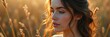 © Makaron - A serene portrait of a young woman in a golden field, capturing the essence of nature and tranquility. Perfect for lifestyle, wellness, and beauty projects.