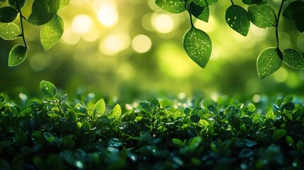 Poster - abstract green background with soft bokeh light effects perfect for fresh,serene design projects featuring natural,tranquil atmosphere ideal for nature themed visuals,eco friendly concep