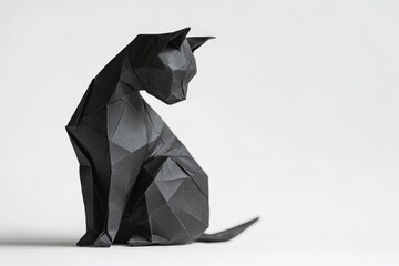 Poster - Origami Black Cat Sculpture in Minimalist Contemporary Style