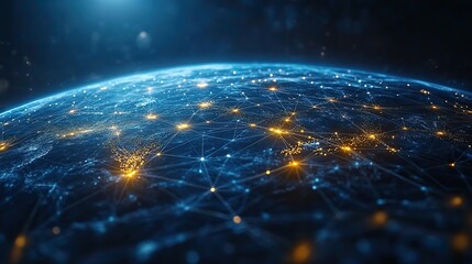 Poster - abstract representation of global network connection depicting digital earth with interconnected lin