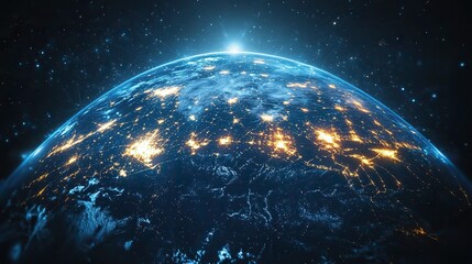 Poster - abstract representation of global network connection depicting digital earth with interconnected lin