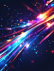 Poster - Vibrant Light Rays with Colorful Bokeh and Sparkles in Dark Background