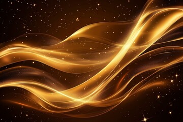 Poster - Elegant Golden Waves Flowing Through a Starry Night Sky Background