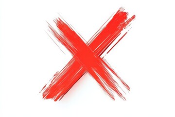 Poster - Bright Red Brush Stroke X Mark on White Background for Visual Impact