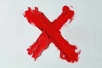 Poster - Bold Red Paint Streaks Forming an X on White Background Canvas