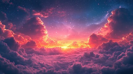 Poster - background with space dreamlike sky view anime wallpaper with beautiful flares,star falls