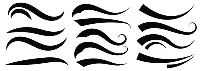 Poster - Swooshes text tails, swash underline. football, baseball typography swashes Texting tail for lettering or old varsity sport logo vector for apps or web retro style. Hand drawn swirl swoosh underline.
