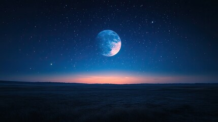 Poster - beautiful night sky with moon,stars over dark landscape