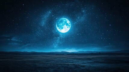 Poster - beautiful night sky with moon,stars over dark landscape