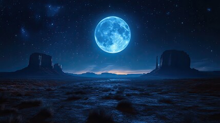 Poster - beautiful night sky with moon,stars over dark landscape