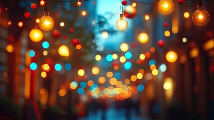 Poster - blurred christmas lights background bokeh of xmas decorations on tree during nighttime winter party 