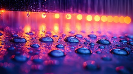 Poster - bokeh lights reflections on rain drops n mesmerizing abstract photography of rainy night with sparkling light effects