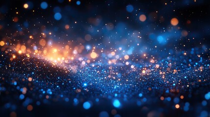 Poster - bright blurred abstract blue bokeh lights on dark background creating a soft backdrop for elegant de