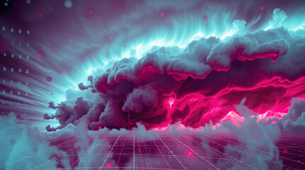 Wall Mural - Neon Nebula: Captivating digital artwork of an illuminated nebula. A striking celestial display in hues of pink and blue, radiating cosmic energy, and evoking a sense of wonder.