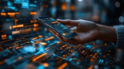 Fototapete - business professional using smartphone,credit card for secure online banking transactions emphasizing fintech,blockchain technology concepts