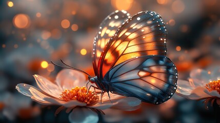 Poster - butterfly on a flower a delicate mythological creature in a forst clearing its skin like silk with a