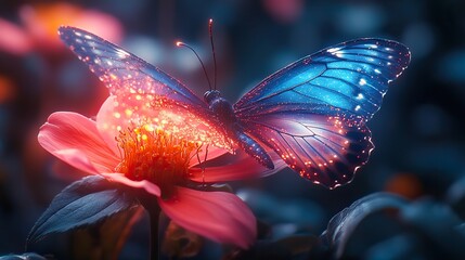 Poster - butterfly on a flower a delicate mythological creature in a forst clearing its skin like silk with a