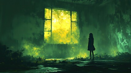 Poster - captivating anime illustration of loneliness emotionally charged digital art depicting a desolate room with a sorrowful figure hd wallpaper with soft lighting,subtle nuances