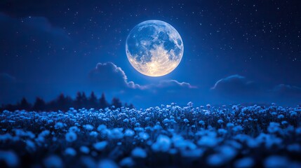 Poster - captivating full moon illuminating clouds,stars in night sky sky with moon,clouds