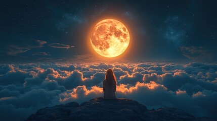 Poster - captivating full moon illuminating clouds,stars in night sky