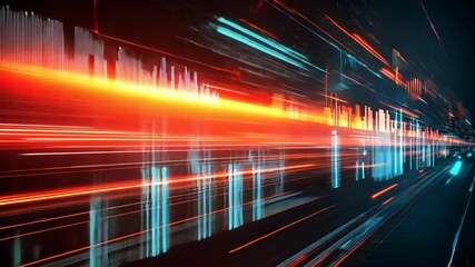 Fototapete - Futuristic light streaks and data bars in highspeed motion