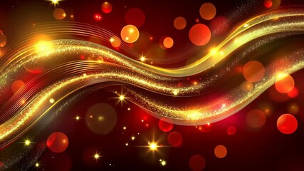 Poster - Glittering wave of golden and red bokeh with sparkles in dynamic motion