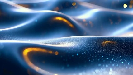 Poster - Metallic waves illuminated by glowing particles in mesmerizing motion sequence