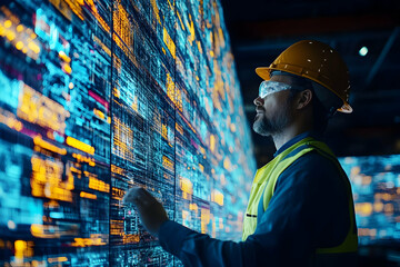 Poster - Engineer analyzes data on large screen