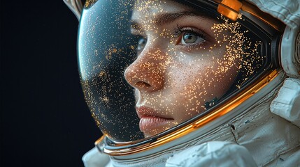 Poster - Astronaut in white space suit on black background.