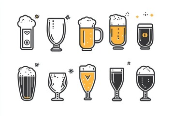 Toasting glasses of beer line and solid icon, Craft beer concept, Cheers sign on white background, Beer mugs icon in outline style for mobile concept and web design. Vector graphics