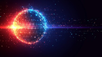 Wall Mural - Glowing Orb Network Dynamically Displays Red Blue Energy. AI Generated