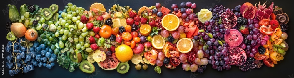 A rainbow of fruits and vegetables, arranged in a vertical gradient ...