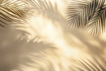 Wall Mural - Palm leaf shadows on beige background, sunlight, summer, tropical, design