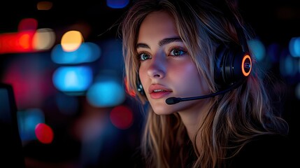 Poster - customer support team providing professional assistance in a busy modern call center with advanced technology,efficient communication systems