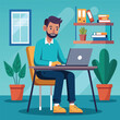 © MDSIAM - a boy is using his laptop vector