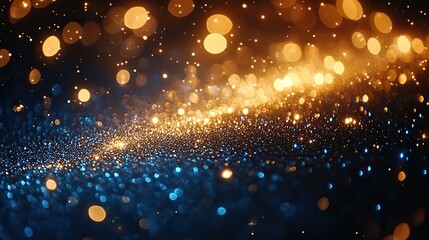 Poster - defocused vintage gold lights,blue glitter bokeh background for festive designs