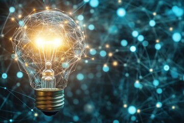 Poster - Light bulb glowing amidst a digital network background