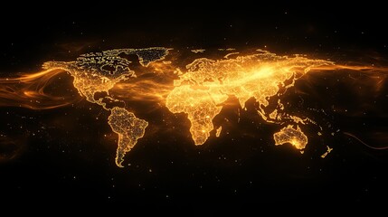 Poster - digital world map illustrating global connectivity through social networks symbolizing international