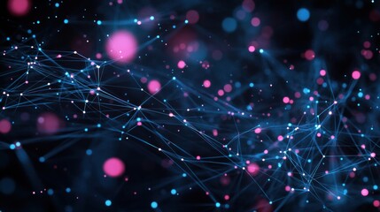 Poster - abstract representation of interconnected particles and light effects in a dark background, suggesti