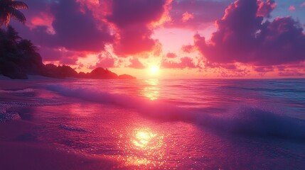 Poster - dusk on the shore radiant beauty ocean sunset a stunning beach landscape loop animation sunset over the sea
