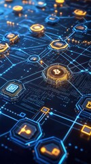 Poster - digital network connections with glowing icons and nodes