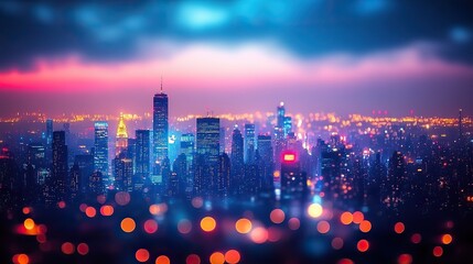 Poster - dynamic cityscape with blurring lights,abstract circular bokeh on blue background perfect for urban nightlife,modern aesthetic designs