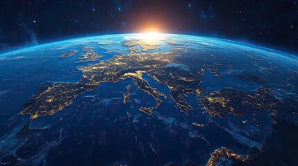 Poster - earth in space anime style planet earth europe discover the continent in stunning detail