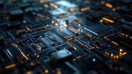 Poster - Close-up of a circuit board with glowing components
