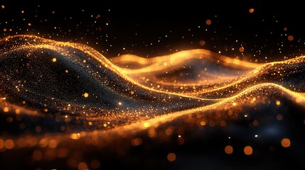 Poster - elegant abstract gold bokeh lights on a dark black background creating a luxurious,shimmering effect ideal for festive designs celebratory event visuals