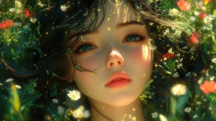 Poster - enchanting anime girl embracing nature s serenity a captivating digital artwork portrait of a woman in the forest