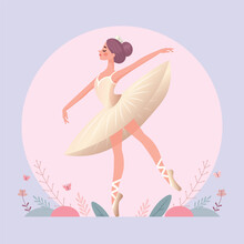 flat vector illustration of beautiful ballerina dancing in pastel colors