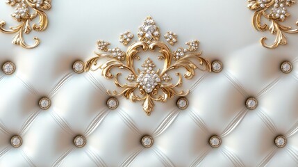 Luxury White Upholstery with Gold and Diamond Accents: Elegant Baroque Design
